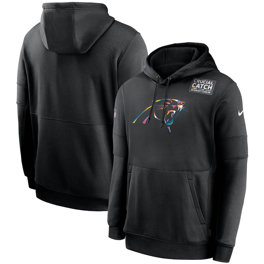 Men's Carolina Panthers 2020 Black Crucial Catch Sideline Performance Pullover Hoodie